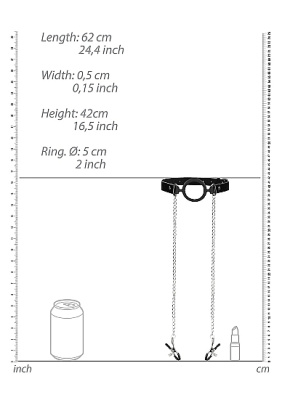 OUCH! O-Ring With Nipple Clamps кляп-кольцо с зажимами для сосков на металлической цепочке, 5 см (чёрный)