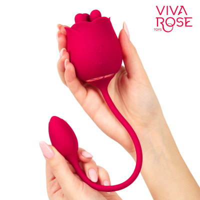 Viva Rose Toys - Виброяйцо и стимулятор клитора с вращающимися тычинками, 33х2.8 см (розовый)