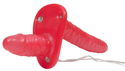 Bad Kitty - Двойной анально-вагинальный страпон с вибрацией, 18 см (красный)