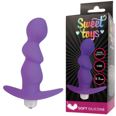 Sweet Toys - Трехступенчатая анальная пробка-елочка с вибрацией и ограничителем , 9.5х2.7 см (фиолетовый) 