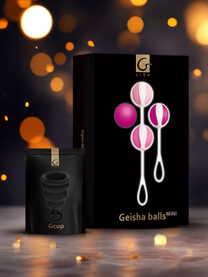 Подарочный набор от Gvibe: Вагинальные шарики Geisha Balls Mini и Менструальная чаша Gcuр